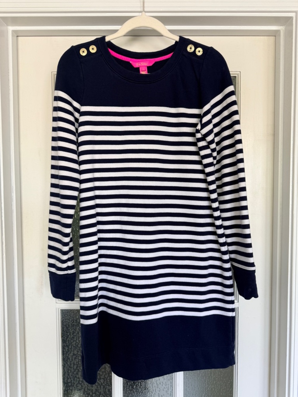 Lilly Pulitzer Navy and Hot Pink Trim Sweater Top